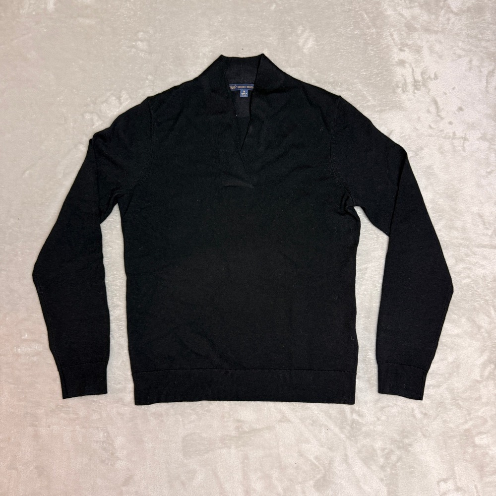 Brooks Brothers 346 Merino Wool V-Neck Sweater Womens M Black Preppy Office